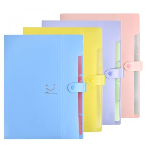 4 Stück Dokumentenmappe A4, Fächermappe 5 Fächern, Mappen Ordnersystem, Ordnungsmappe A4 Mit Druckknopf, Postmappe Ordner Organizer Schwarz Für Familie, Reise, Schule, Back to School