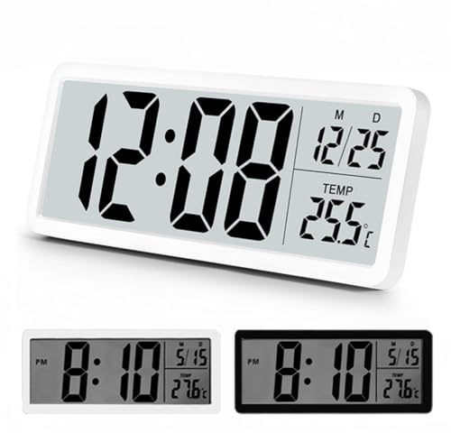 Venchin Digitale Wanduhr Batteriebetrieben: Modern Wanduhr mit Temperaturanzeige, 12/24HR, 20cm Digital Wanduhren Klein für Wohnzimmer, Kinderzimmer, Digital Wall Clock - Weiß
