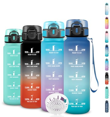 Borraccia, Borraccia 0,5 litri, Borraccie Senza Perdite, Bottiglia Motivazionale, Facile da Trasportare, Borracce Con Orari per Bere, Facile da Pulire, per Yoga, Corsa, Scuola, Ufficio , Campeggio