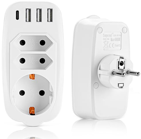 Doppelstecker für Steckdose - Mehrfachsteckdose mit 4 USB, Doppel Euro und 1 Schuko, Steckdosenadapter mit USB C für Phone und Haushaltsgeräte(weiß)