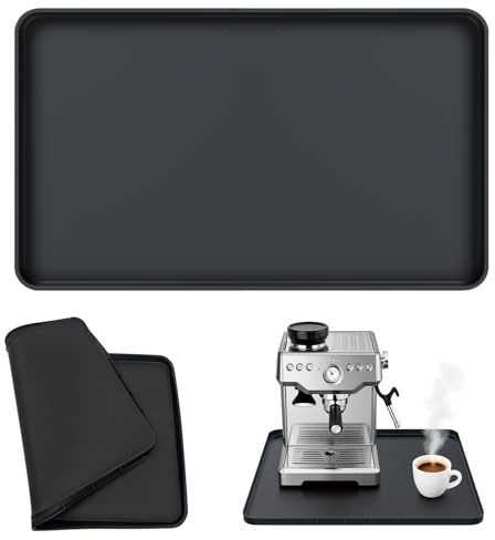 Mritrit Silikon Unterlage Kaffeemaschine, 46x28cm Silikonmatte Unter Kaffeemaschine Schwarz, Unterlage Kaffeevollautomat mit Rand, Anti Rutsch Matte für Kaffeevollautomat, Kaffeemühle & Küchengeräte