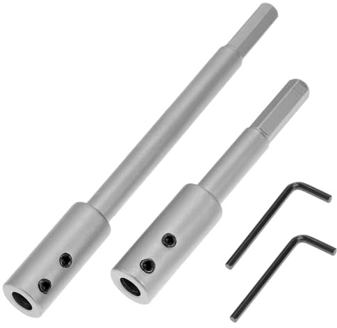 QWORK 2 Pcs 4.5 & 7 Extra Long Forstner Bit Extension, 5-3/4 Inch & 3 1/4 Drilling Depth, Compatible with 3/8 Round or Hex Shaft