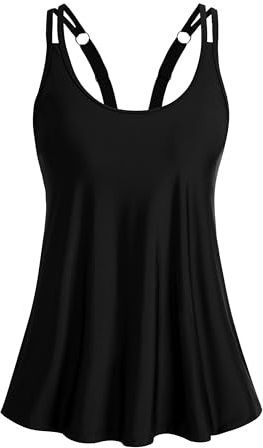 Tankini Tops for Women Flowy Swim Top Removable Padded Loose Fit Modest Bathing Suits No Bottom Black Large