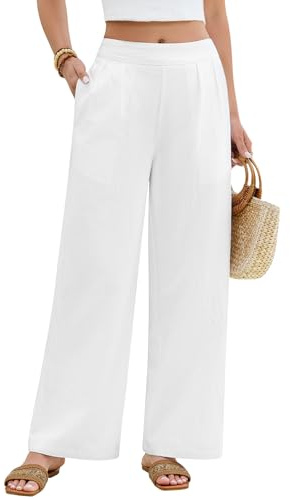 PASUDA Pantalon Fluide Femme Été Coton Chic Leger Large Taille Elastique Décontractés en Tissu Confortables Plage avec Poche