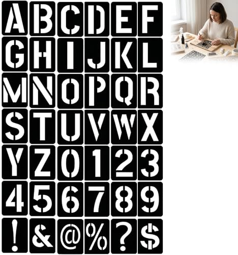 Juego de plantillas de letras mayúsculas de 42 piezas con letras reutilizables, números y plantillas de dibujo de 10 cm. Perfecto para decoración textil, letreros de madera, pintura, proyectos de