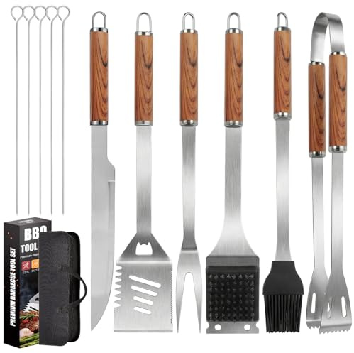 Onalix Grillbesteck Set, 11-teilig Edelstahl Grill Zubehör Set mit Aufbewahrungskoffer, Hochwertiger BBQ Grillutensilien Set für Garten und Camping, Professionelle Grillzubehör für Männer Frauen