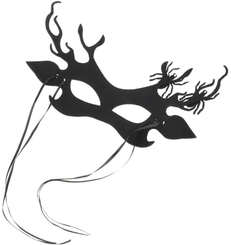 Artibetter Masque Demi-visage Noir en Tissu Non Tissé Motifs Araignée et Bois de Cerf pour Halloween, Style Gothique Respirant pour Femmes Lors de Parades et Événements Effrayants