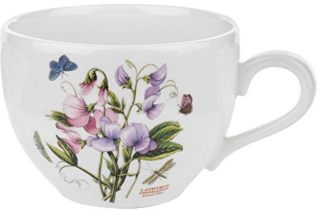 Portmeirion Botanic Garden 20 ounce Jumbo Cup White with Floral Design Laurel Leaf border Chili Mug, Soup Crock Classic English design Dishwasher, Microwave, Warm Oven Only and Freezer Safe