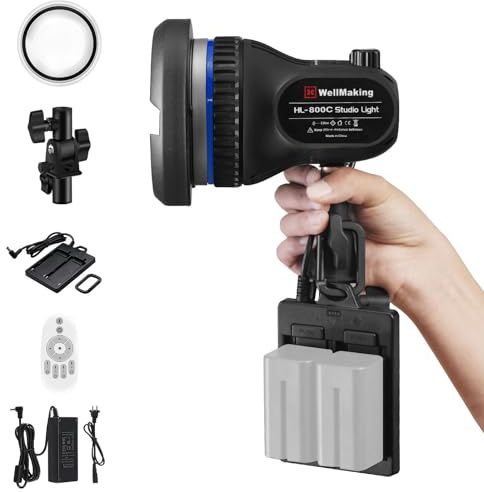 Wellmaking 80W Portable LED Light Continuous Light COB Spotlight Video Light CRI 97+ Dimmable Lightweight Noiseless Fresnel Lens AC/DC Power Supply Bowens Mount Portable Light for Photography