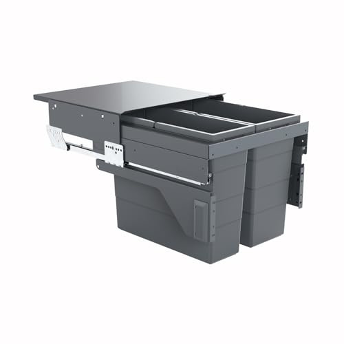 Hailo Abfallsammler 361081 | für 45 cm Schrank mit Möbelfront | 2fach Trennung 38 Liter | Mülleimer Auszugsystem | Dunkelgrau