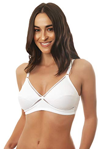 Istintiva Valeria – Reggiseno Senza Ferretto in Cotone 100% ad Elevato Sostegno | Coppe morbide Non Imbottite | Spalline Regolabili | Bianco, Taglia 3C
