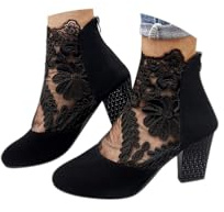 ORANDESIGNE Bottine Femme à Talons, Bottes Femme Dentelle Transparent Vintage Chaussure Fille Confort Escarpins Talon Moyen Zipper Ankle Boots Pas Cher a la Mode B Noir 43 EU