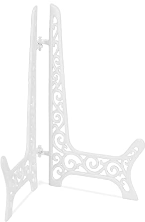 Relaxdays Cavalletto Espositore da Tavolo, Portapiatti, 24,5x17x1,5 cm Supporto Poggia Libri, Stile Vintage, Bianco, Ghisa