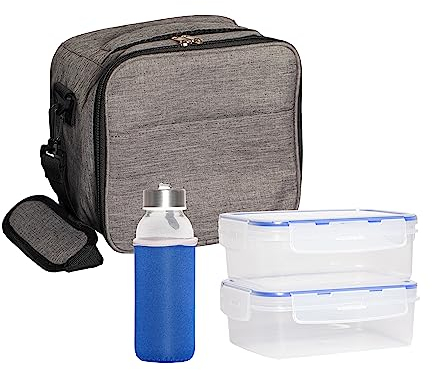 KRAMAZ Bolsa Termica Porta Alimentos con 3 Envases Herméticos incluidos de 0,5 L - Fiambreras Comida Trabajo - Loncheras de trabajo - Nevera pequeña portatil - Impermeable
