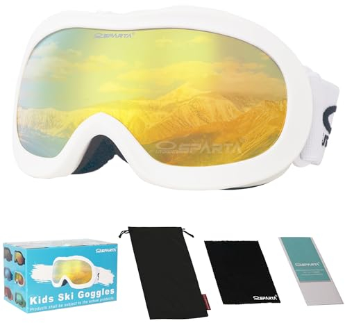 OUTDOORSPARTA Kinder Skibrille(2. Weißer Rahmen, Volllinse Gespiegelt Gold)