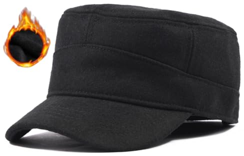 Herren Winter Military Schildmütze: Cuba Army Basecap Haube, Warme Wintermütze Trappermütze Wolle Baseball Cap Kappe, Männer Schildkappen Kopfbedeckung Hut, Groß Kopf XL XXL 61 62 63 cm schwarz