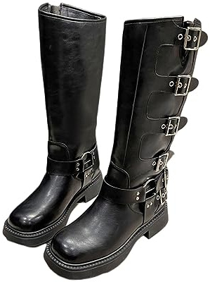 ESSUE Botte Genou Femme Botte Hautes Femme Bottines De Neige Hiver Chaud Boots Equitation Vintage Cuissardes Femme Vernisbottes Automne Et Hiver Chaud Chaussures Pas Cher Bottes À Lacets