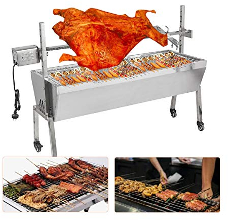 Generic Asador de carbón para barbacoa para pollo y cordero – Máquina de asado giratorio para picnic al aire libre – Construcción de acero inoxidable resistente