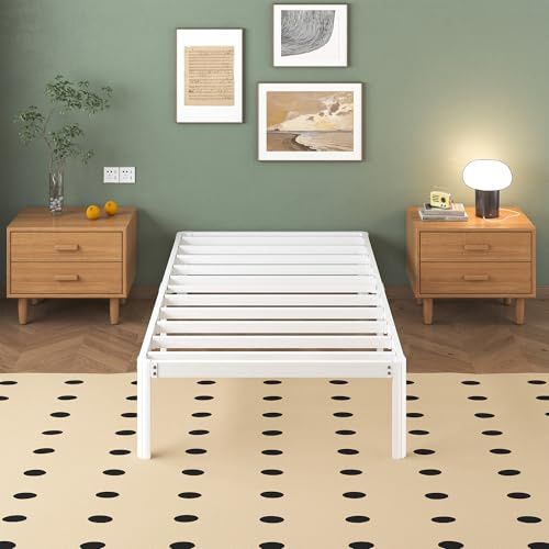 Lutown-Teen Cama de Metal de 90 x 190 cm con Patas Redondas, 36 cm de Altura, Marco de Cama con somier de láminas de Metal, Blanco