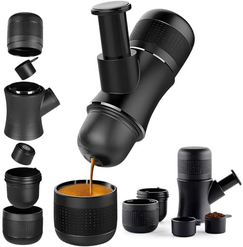 Avilia Macchina da Caffè Portatile da 80ml in Nero - Espresso Manuale con Pompa Integrata - Filtro in Acciaio Inox e Design Compatto - Ideale per Campeggio e Viaggi Senza Necessità di Corrente