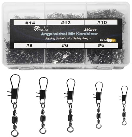 Fishing Swivel Snaps Terminal Tackle 250pcs - High-Strength Rolling Swivels Clips Quick Change Connector for Bass Lures, Crankbaits, and Line Connectors (A: Swivels with Interlock Snaps)