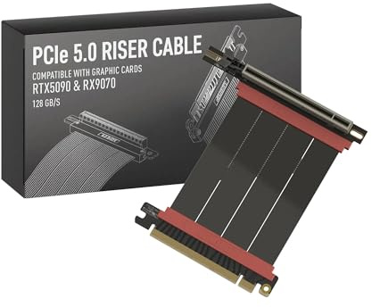 LINKUP PCIe 5.0-förlängningskabel för vertikal GPU-montering, rät vinkel, kompatibel med GPU-grafikkort, kan användas med PCIe 4.0 och RX 9070/RTX 5090, 10 cm (total längd: 14 cm)