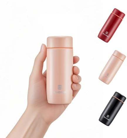 Small Water Bottle 200ml/6.8oz Small Flask for Hot Drink Metal Water Bottle Insulated Stainless Steel Water Bottles Flask(Pink)