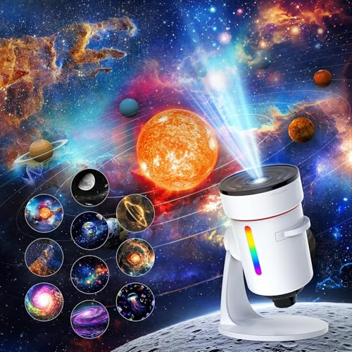 Upgrade Planetarium Projector, Home Planetarium Proiettore con 10 pcs Film Dischi, LED Sky Projector with Timer, LED Sky Projector for Room Decor, Proiettore stellato per bambini adulti bianco