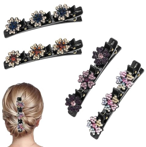 MUNTE 4 Pièces Pinces à Cheveux Tressées, Double Couche Barrette Cheveux, Hair Clip Contient 3 Petites Épingles à Cheveux, Convient pour un Usage Quotidien, Des Fêtes, Des Mariages