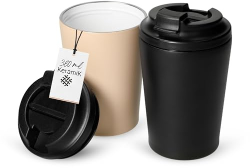 Kaffeebecher to go 'Ceramico' 360 ml - Edelstahl außen Keramik innen - BPA-frei & ohne Weichmacher - robuster Coffee to go Becher spülmaschinengeeignet - ideal für unterwegs, Farbe:beige