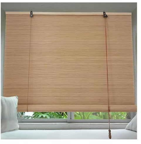 MXL&LJB Natural Bamboo Roll Up Window Blind, Customizable 50-140cm Wide Curtain, Blackout Roller Blinds with Lift, Breathable/Sun Protection/Privacy(0.9x1m)