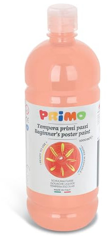 Primo – Abwaschbare Temperafarben für Kinder 3 J und Anfänger, 1l-Flasche, Erste Schritte Temperafarben Malen, Papier, Textilfarbe, Glas und Mehr, Kreative Arbeiten für Schreibwaren Kinder und Hobbys