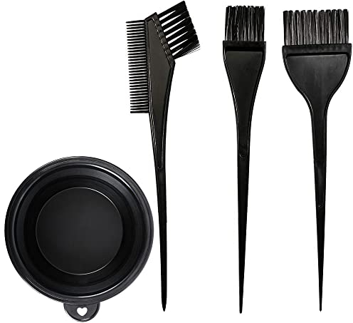 MOONMINI Hair Dye Color Brush and Bowl Set, Color Bowl Brushes Tool Mixing Bowl Kit Tint Comb for Hair Tint Dying Coloring Applicator (Black)