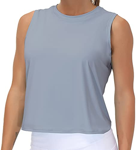 Ice Silk Workout Tops for Women Quick Dry Muscle Gym Running Shirts Sleeveless Flowy Yoga Tank Tops (Blue, Small)