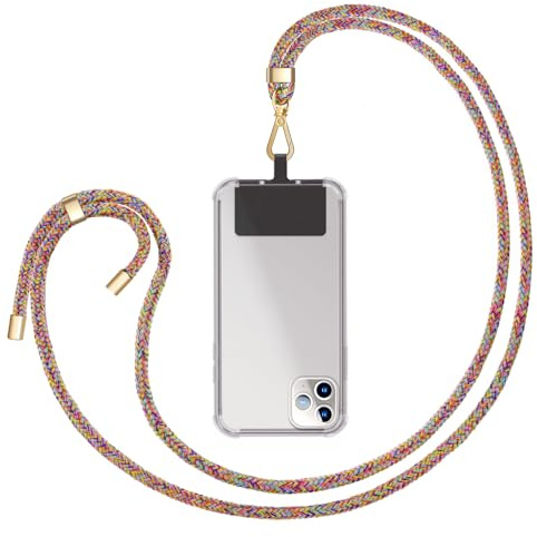 ZhinkArts Universell mobiltelefonkedja, mobiltelefonkedja, mobiltelefonsnodd, kompatibel med iPhone, Samsung Galaxy Huawei Xiaomi halsband regnbåge