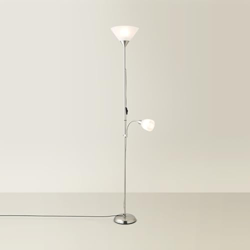 MiniSun | Modern Brushed Chrome 2 Way Mother/Father and Child Floor Lamp | Floor Lamps & Torchieres, Home Décor & Improvement Essential | Includes LED Bulbs