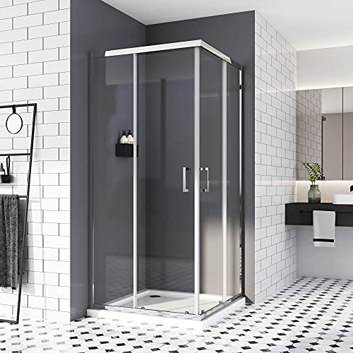 Duschkabine 75 x 80 cm,Doppel Schiebetür Eckeinstieg Duschabtrennung Eckdusche Duschtür 6mm ESG icherheisklarglas NANO Beschichtet Höhe 185cm