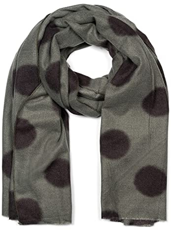 styleBREAKER Bufanda tejida de mujer XL con estampado de lunares y flecos cortos, punteada, cálida de invierno suave, estola 01017144, color:Verde oliva