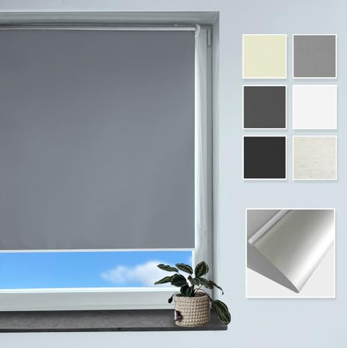 Rollmayer Verdunklungsrollo Thermorollo Klemmfix ohne Bohren, Seitenzugrollo Thermo Rollo für Fenster und Tür (Thermo-Grau - 80 x 150 cm - BxH)