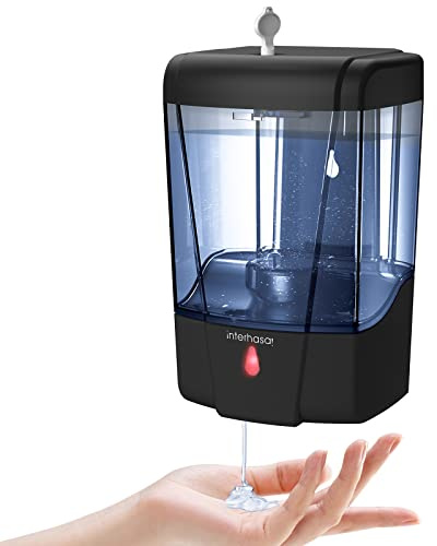 interhasa! Soap Dispenser, Touchless Hand Sanitizer Dispenser Wall Mount Automatic Kitchen Soap Dispenser for Commercial Home, Office, 600ml/20oz Black