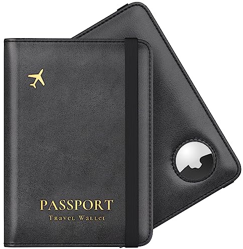 Stouchi Reisepasshülle, Airtag Reisepass Geldbörsen Kunstleder Passhülle Schutzhülle Tasche für Damen Herren, Reisedokumente,Geschenk Passinhaberdeckel Karteninhaber Matt-Schwarz