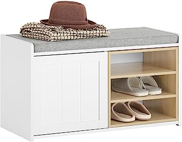 SoBuy FSR109-WN Schuhbank Truhenbank Sitzbank mit Stauraum Schuhregal Garderobenbank Dielenbank Bettbank Schuhtruhe Sitzkommode BHT ca. 80x45x35cm