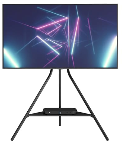 AVF Tiga Tripod TV Stand - Lightweight & Free-Standing Black Metal Unit with Shelf and Universal VESA Mount for Up to 65 TVs & 40kg - FSL900TIGB