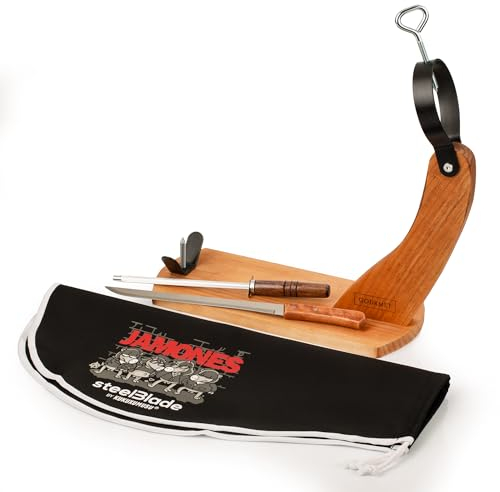 steelBlade - Support à jambon + couvre-jambon Kukuxumusu + couteau à jambon et fusil - Support à jambon fabriqué en Espagne
