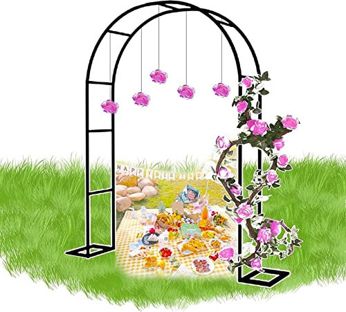 BGGNDZ Noir/Blanc Arche de Jardin en métal,Arcade de rosiers Arche de Mariage en Acier Galvanisé Antirouille pour Plantes Grimpantes Extérieur Jardin Pelouse Jardin,350x220x40CM