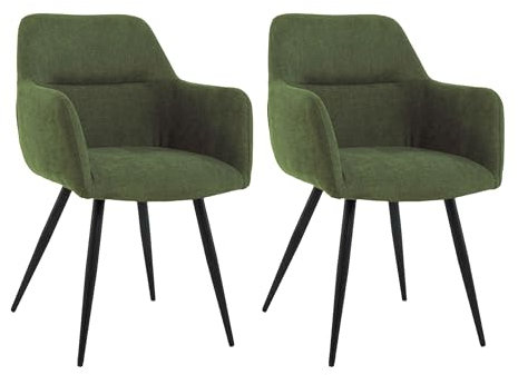 Mevsim Store Esszimmerstühle 2er Set Grün – Polsterstühle mit Armlehne aus Leinenstoff – Metallbeine – Elegant & Komfortabel – Lieferung in 1 Paket