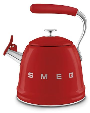 Smeg WKF01RD Whistling Kettle for Hobs, Stainless Steel, 2.3 liters, Red