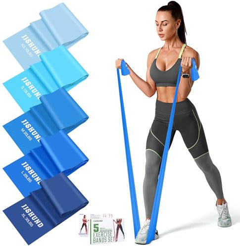 5 Stücke Fitnessbänder, 1.5M Widerstandsbände Gymnastikband in 5 Stärke Resistance Bands Fitnessband für Pilates Yoga Männer Frauen Sport Home Gym