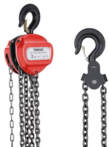 TEENO Palan à Chaîne Manuel 2 tonne avec crochet pour charges lourdes, Hauteur de Levage 5 m, Poulie a Chaine Agriculture Sylviculture Industrie Paysagisme Atelier,Rouge