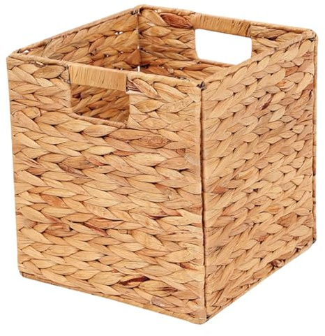 Jorzer Cubi portaoggetti in vimini 30,5 x 30,5 x 30,5 cm, intrecciati a mano, pieghevoli, in giacinto d'acqua, con manico, contenitori portaoggetti in tessuto per organizzare